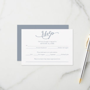 Dusty Blue Wedding RSVP Card with Meal Choice