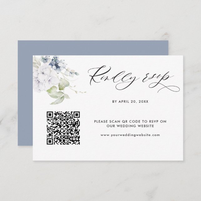 Dusty Blue Wedding Rsvp Online with Scan QR Code Enclosure Card (Front/Back)