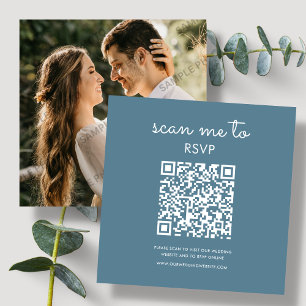 Dusty Blue Wedding RSVP QR Code Enclosure Card