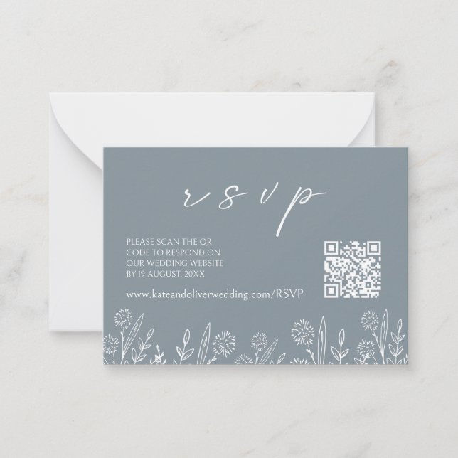 Dusty Blue Wedding RSVP | QR Code Enclosure Card (Front)