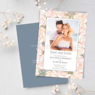 Dusty Blue Wedding Save the Date Floral Photo