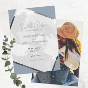 Dusty Blue Wedding Save the Date with Colour Photo Invitation