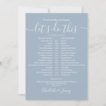 Dusty Blue Wedding Schedule Timeline Card<br><div class="desc">This stylish dusty blue wedding schedule timeline can be personalised with your wedding details in chic lettering. Designed by Thisisnotme©</div>