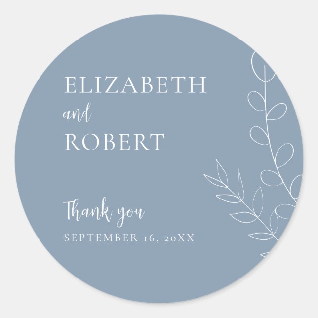 Dusty Blue Wedding Script Elegant Minimal Simple Classic Round Sticker (Front)