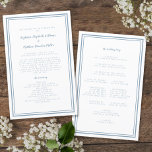 Dusty Blue Wedding Script Modern Ceremony Program<br><div class="desc">Elegant, minimalist dusty blue & white wedding ceremony program features a simple modern design with a double framed border in dusty blue on a crisp white background. Traditional, classic wording provides timeless sophistication. Personalise wedding ceremony details for your guests in trendy dusty blue calligraphy lettering and script. The back of...</div>