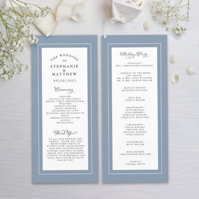 Dusty Blue Wedding Service Ceremony Elegant Program (Creator Uploaded)