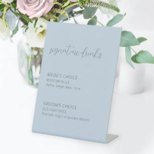 Dusty Blue Wedding Signature Drinks Pedestal Sign