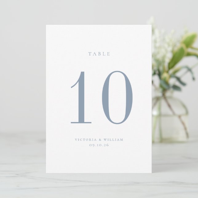 Dusty Blue Wedding Table Number Card (Standing Front)