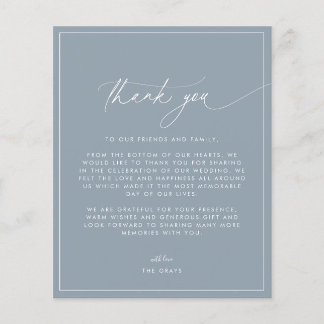 Dusty Blue Wedding Thank You Card (Front)