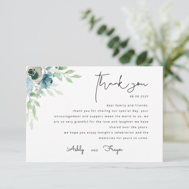 Dusty Blue Wedding Thank You Card (Standing Front)