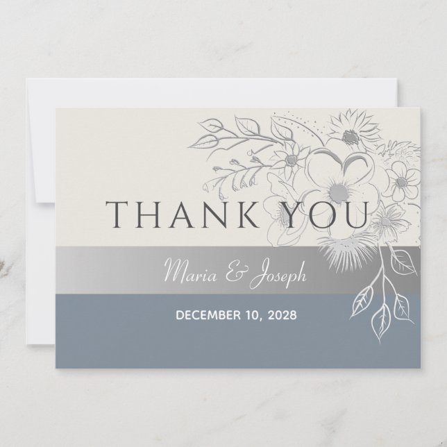 Dusty Blue Wedding Thank You Card (Front)