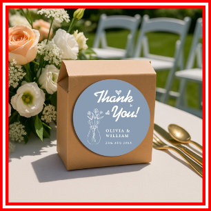 Dusty Blue Wedding Thank You Classic Round Sticker