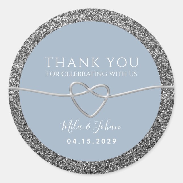 Dusty Blue Wedding Thank You Favour Classic Round Sticker (Front)