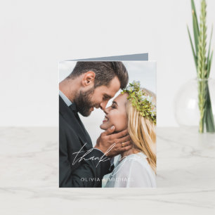 Dusty Blue Wedding Thank You Handwritten Photo Card