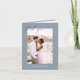 Dusty Blue Wedding Thank You Photo Minimalist Card