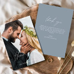Dusty Blue Wedding Thank You Photo Minimalist Card<br><div class="desc">Wedding Thank You Cards that have a photo on the front and back. The Thank you cards contain a modern white and Black hand lettered cursive script typography that are elegant,  simple and modern to use after you minimalist simple wedding day celebration.</div>