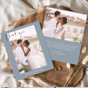 Dusty Blue Wedding Thank You Photo Minimalist Card