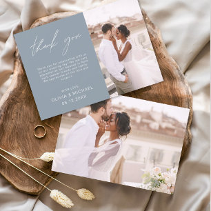 Dusty Blue Wedding Thank You Photo Minimalist Card