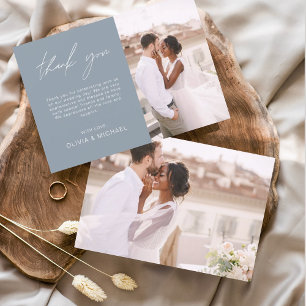 Dusty Blue Wedding Thank You Photo Simple Elegant Card
