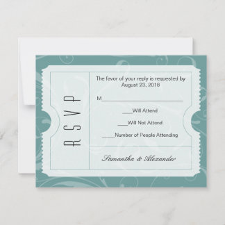Dusty Blue Wedding Ticket RSVP Card