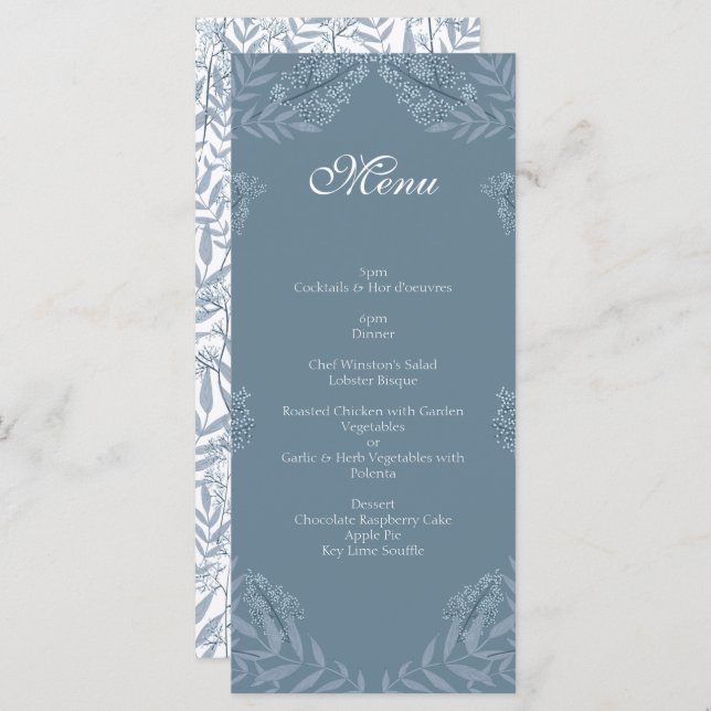 Dusty Blue Wedding Vintage Botanical Menu (Front/Back)