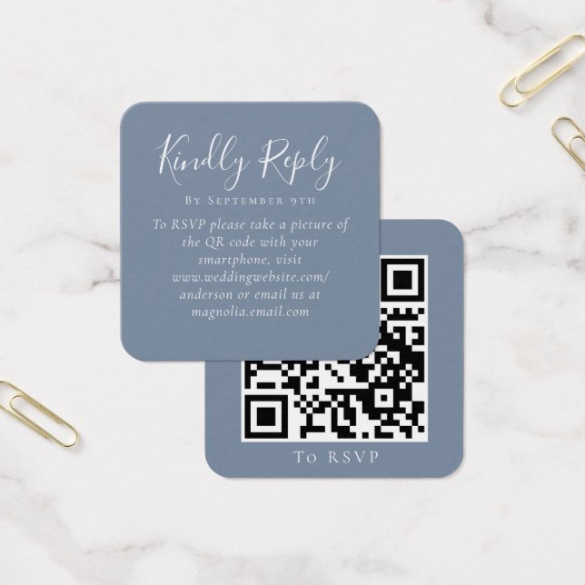 Dusty Blue Wedding Website QR Code RSVP (Office)