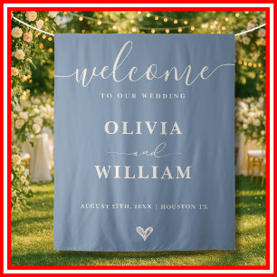 Dusty Blue Wedding Welcome Sign Backdrop Tapestry