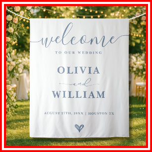Dusty Blue Wedding Welcome Sign Backdrop Tapestry