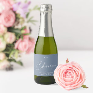 Dusty Blue Wedding Wine Favour Label – “Cheers”