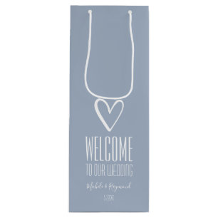 Dusty Blue Welcome to Our Wedding Wine Gift Bag