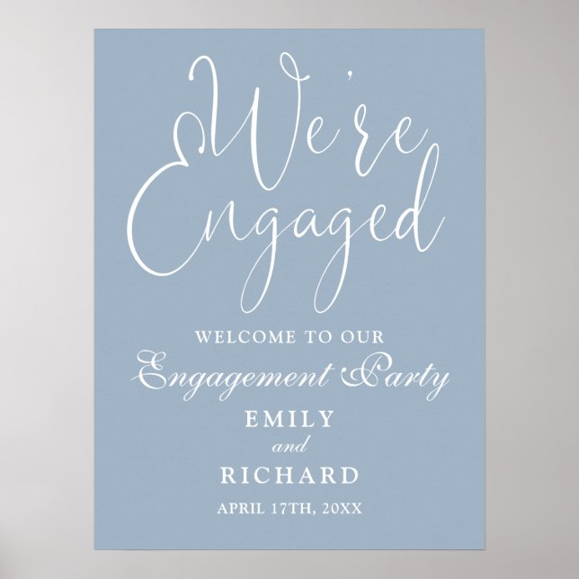 Dusty Blue We're Engaged Engagement Welcome Sign (Front)