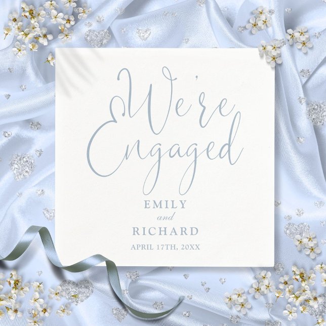 Dusty Blue We're Engaged Script Engagement Party  Napkin (Dusty Blue We're Engaged Script Engagement Party Napkins)