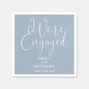 Dusty Blue We're Engaged Script Engagement Party Napkin