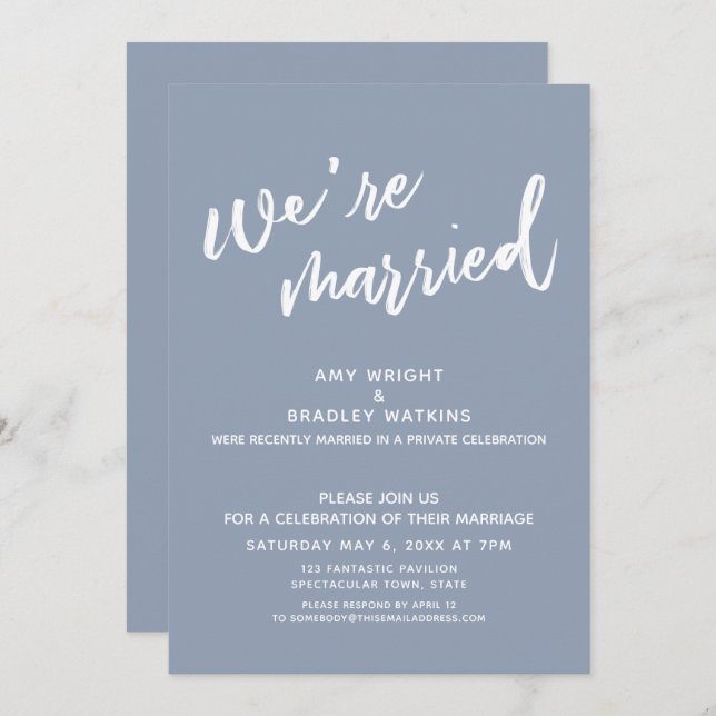 Dusty Blue We're Married Post-Wedding Reception Invitation (Front/Back)