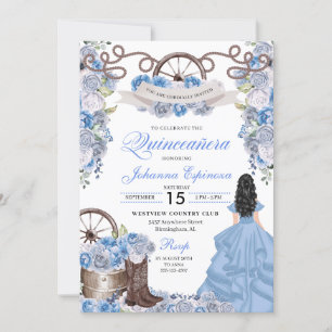 Dusty Blue Western Ranchero Quinceanera Invitation