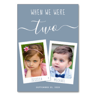 Dusty Blue When We Were Age Photos Script Wedding Table Number