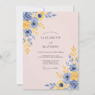 Dusty Blue Whimsical Blossom Wedding Invitation