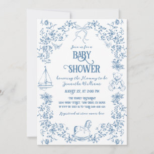 Dusty Blue Whimsical Floral Baby Shower Invitation