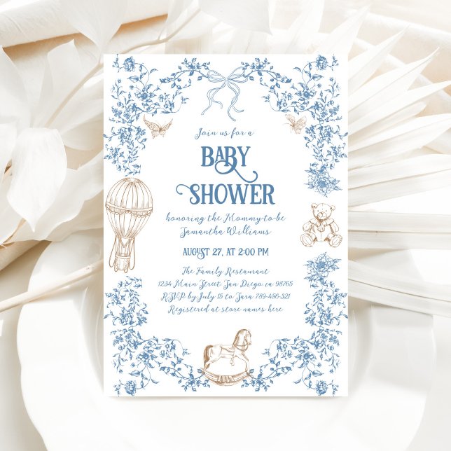 Dusty Blue Whimsical Floral Baby Shower Invitation (Creator Uploaded)