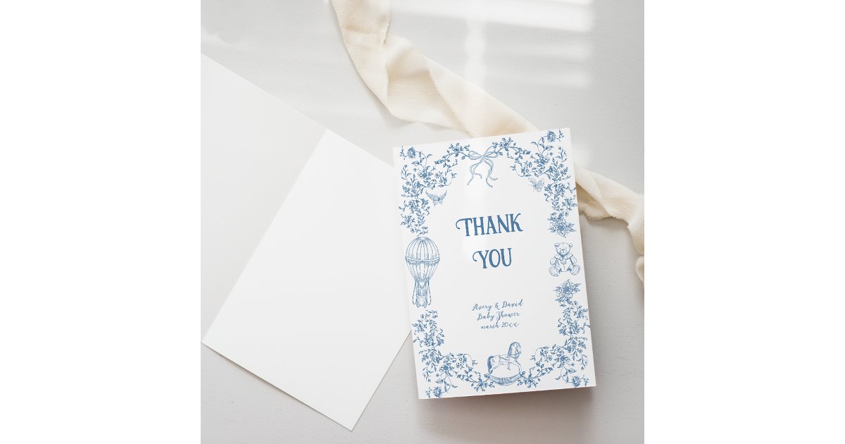 Dusty Blue Whimsical Floral Baby Shower Thank You Card | Zazzle