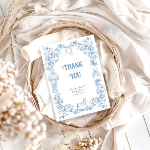 Dusty Blue Whimsical Floral Baby Shower Thank You Card