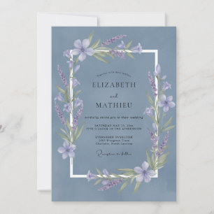 Dusty Blue Whimsical Lavender Wedding Invitation