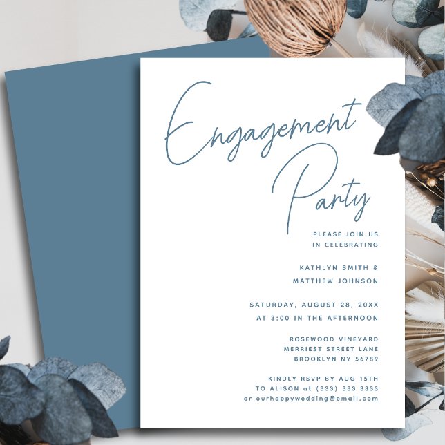 Dusty Blue Whimsical Script Chic Engagement Party Invitation (Creator Uploaded)