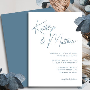 Dusty Blue Whimsical Script Minimalist Wedding Invitation