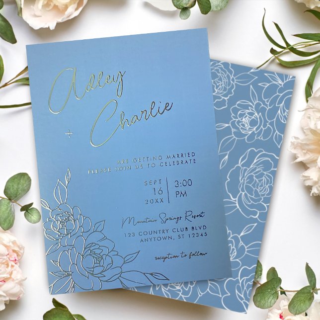 Dusty Blue & White Botanical Line Drawing Wedding (Creator Uploaded)
