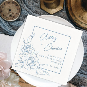 Dusty Blue & White Botanical Names Wedding Napkins