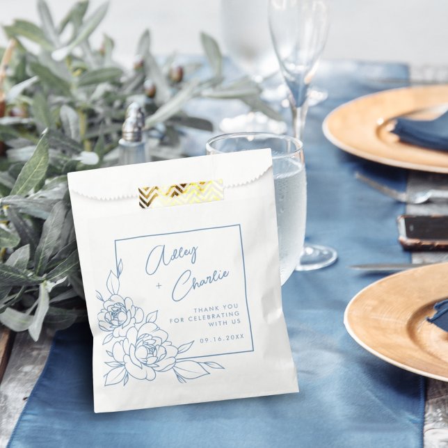 Dusty Blue White Botanical Wedding Favour Thank Yo Bag (Creator Uploaded)