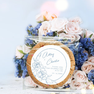 Dusty Blue White Botanical Wedding Favour Thank Yo Classic Round Sticker