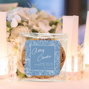 Dusty Blue White Botanical Wedding Favour Thank Yo Square Sticker