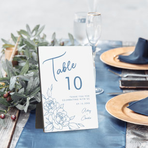 Dusty Blue & White Botanical Wedding Table Number Plaque